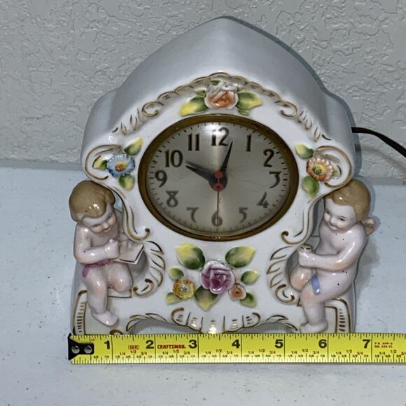 VTG SGK China Made In Occupied Japan Clock Cherub Floral Mantle Desktop WORKS - Picture 7 of 10